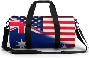 Australian U.S. Flag Printed Sports Gym Bag for Women Men Travel Duffel Bag Workout Weekender Bags