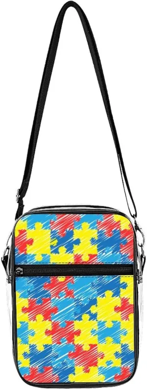 Autism Awareness Colourful Puzzle Clear Purse Stadium Crossbody Bags with Adjustable and Removable Strap Shoulder Handbags