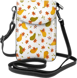 Autumn Pears Small Crossbody Bags for Women Travel Cell Phone Pouch PU Leather Cross Body Bag Adjustable Shoulder Strap Phone Purses Lightweight Wallet Purse with Credit Card Slots