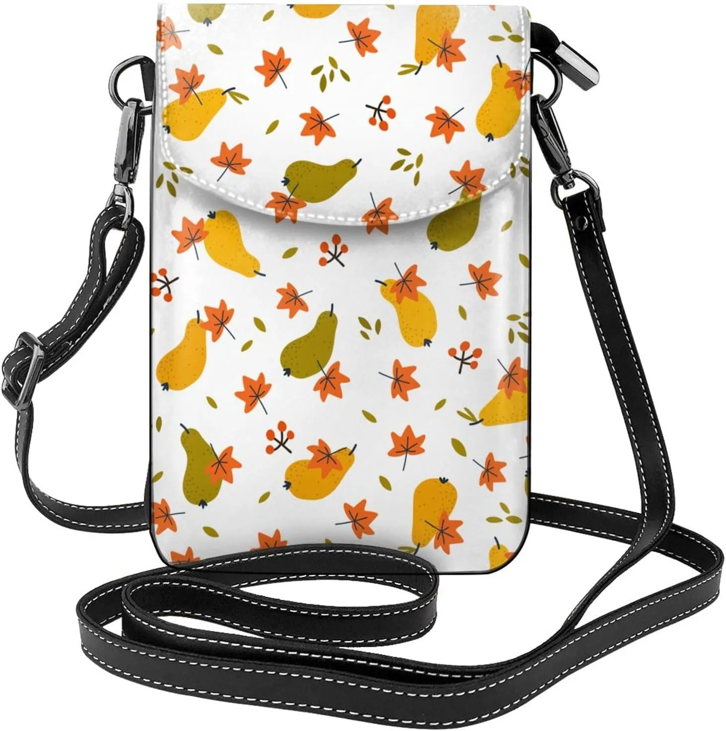 Autumn Pears Small Crossbody Bags for Women Travel Cell Phone Pouch PU Leather Cross Body Bag Adjustable Shoulder Strap Phone Purses Lightweight Wallet Purse with Credit Card Slots