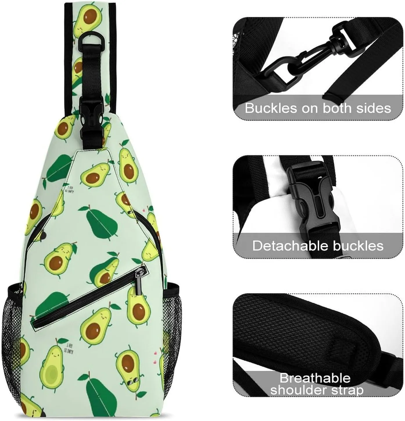 Avocado Fruit Sling Backpack Mans Woman Crossbody Backpack Chest Bag Cycling Daypack Travel Bag Small Cross Body Bags Leisure Backpacks