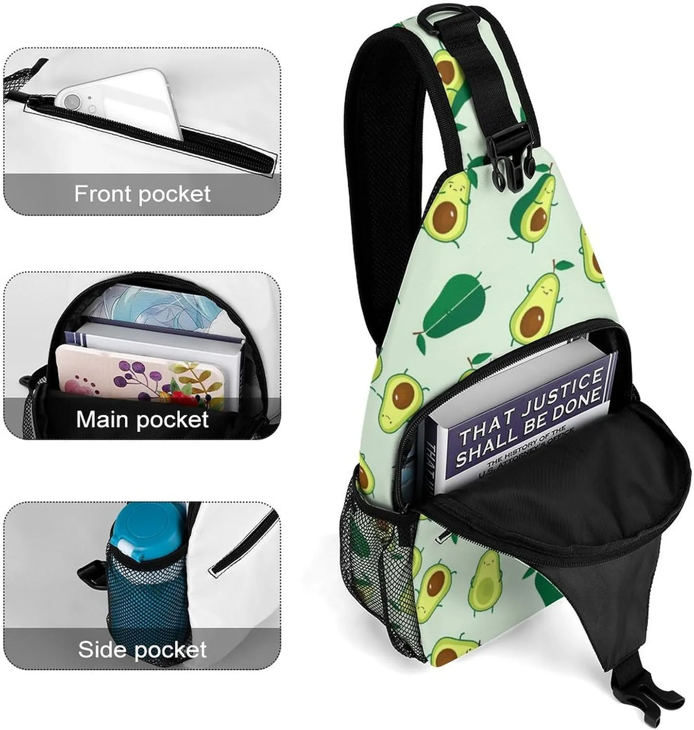 Avocado Fruit Sling Backpack Mans Woman Crossbody Backpack Chest Bag Cycling Daypack Travel Bag Small Cross Body Bags Leisure Backpacks