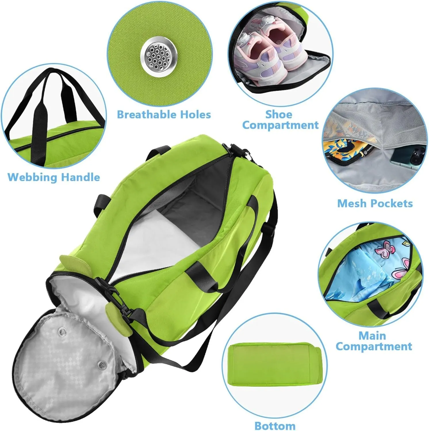 Avocado Green Fruit Gradient Carry on Duffel Bag for Boys Toddler Weekender Bags Girls Duffle Bags Travel Tote Shoe Compartment