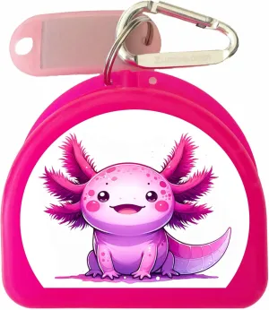 Axolotl Retainer and Mouthguard Case with Carabiner, Durable Mouthguard Case for Sports, Teeth Retainer Holder for Travel and Protection, Ideal for Secure Storage - Pink