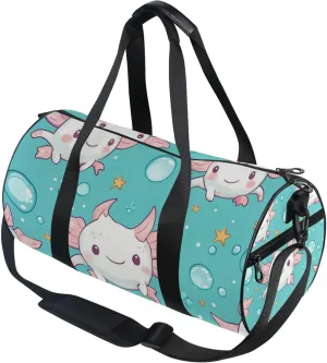Axolotl Stars and Bubbles Gym Duffle Bag Women Men Sports Fitness Bag for Travel Workout Gymnastics Dance Ballet