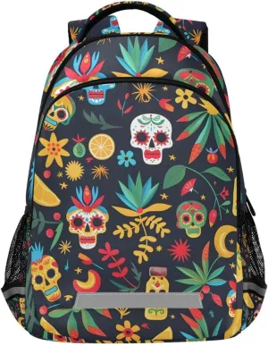 Aztec Skeleton Skull Gothic Backpack Girls Kids Backpacks Boys School Bookbag 3rd 4th 5th Grade Casual Daypack Laptop Shoulder Bag with Chest Strap