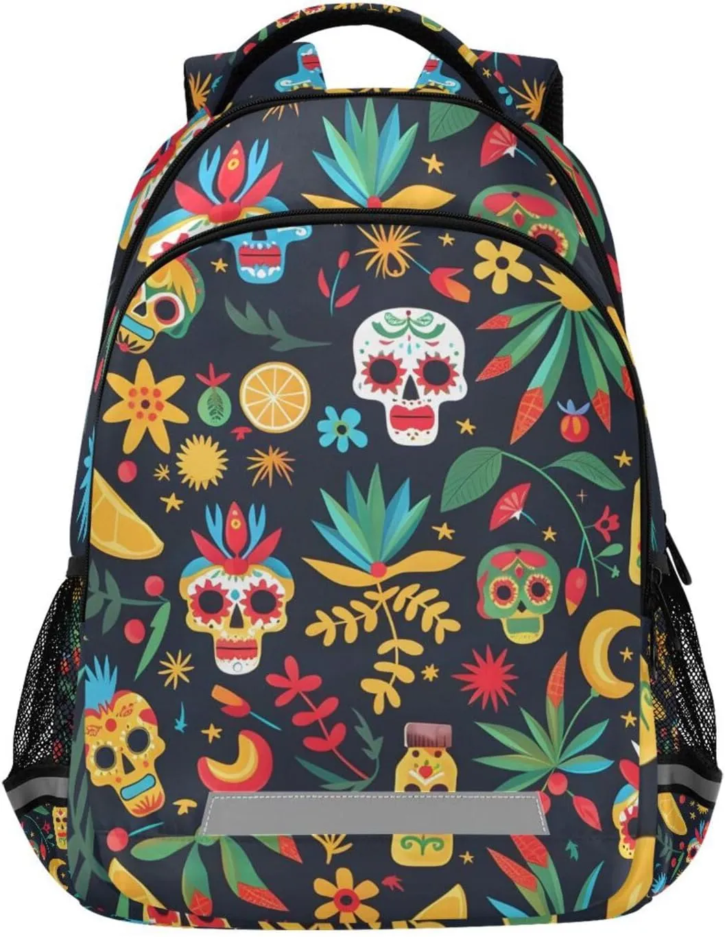 Aztec Skeleton Skull Gothic Backpack Girls Kids Backpacks Boys School Bookbag 3rd 4th 5th Grade Casual Daypack Laptop Shoulder Bag with Chest Strap