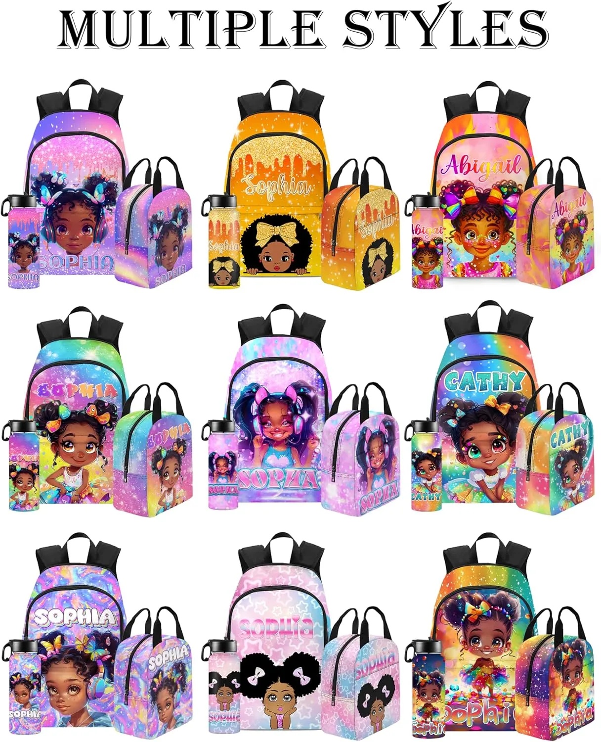 Back to School Personalized Backpacks for Girls Backpack and Lunch Box Set Gifts for Daughter Customized Kids Backpack Casual Unisex School Bags Custom Backpack Shoulders with Name, CASB077