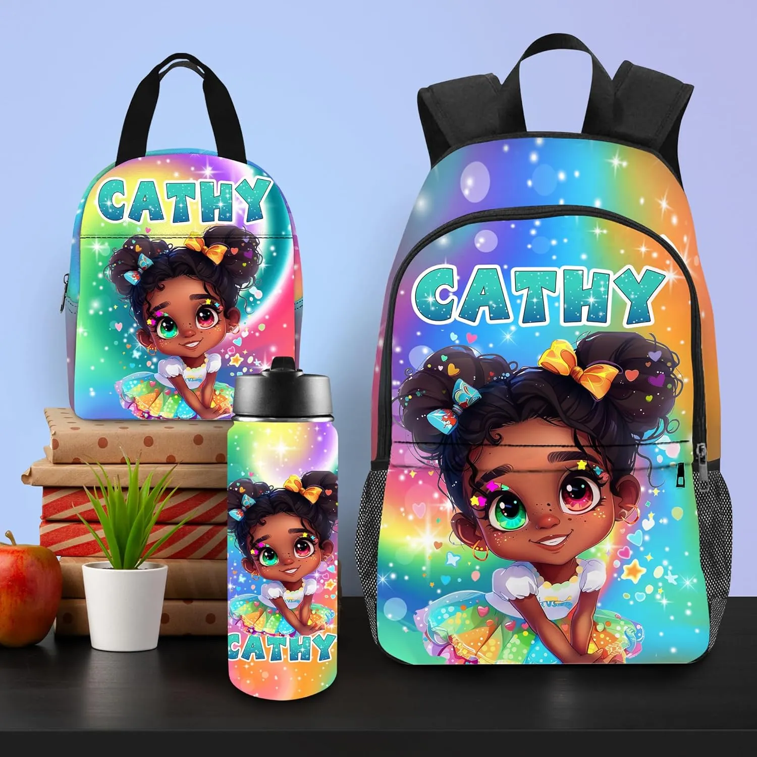 Back to School Personalized Backpacks for Girls Backpack and Lunch Box Set Gifts for Daughter Customized Kids Backpack Casual Unisex School Bags Custom Backpack Shoulders with Name, CASB077