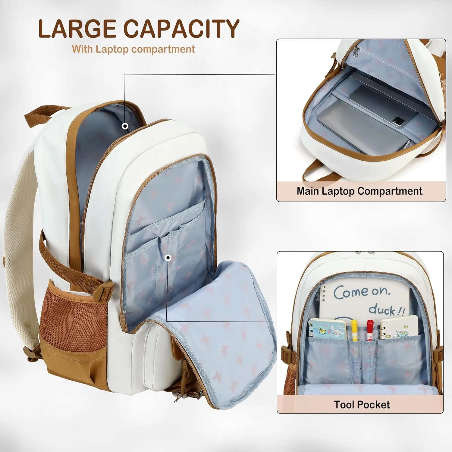 Backpack for Girls,School Backpack Women College Laptop Backpacks Teens Bookbag Kids Elementary Middle High School Bag Student Travel Daypack-Khaki Beige