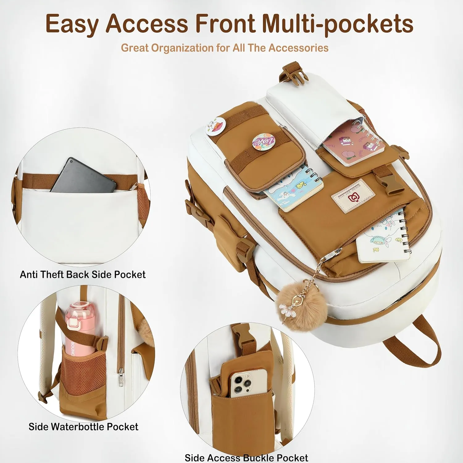 Backpack for Girls,School Backpack Women College Laptop Backpacks Teens Bookbag Kids Elementary Middle High School Bag Student Travel Daypack-Khaki Beige