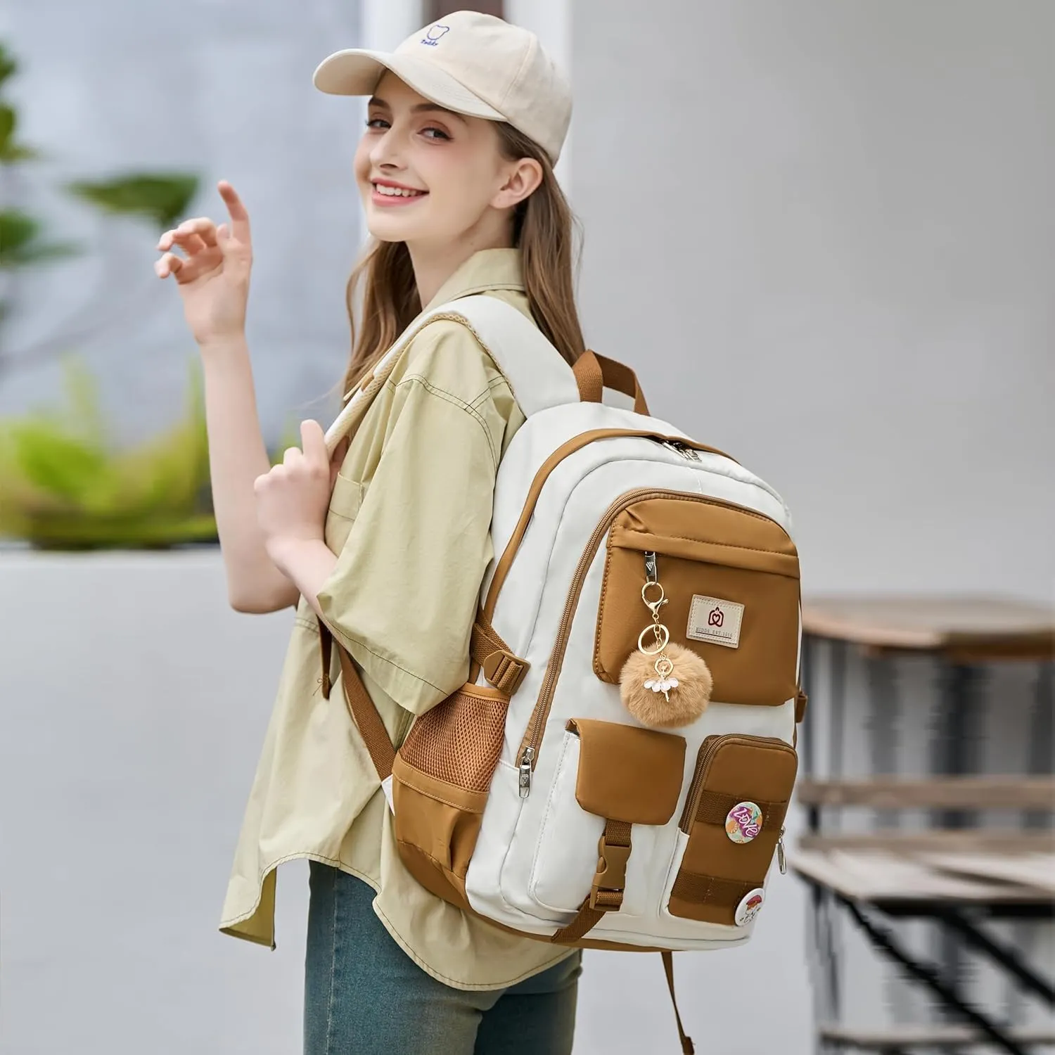 Backpack for Girls,School Backpack Women College Laptop Backpacks Teens Bookbag Kids Elementary Middle High School Bag Student Travel Daypack-Khaki Beige