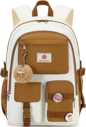 Backpack for Girls,School Backpack Women College Laptop Backpacks Teens Bookbag Kids Elementary Middle High School Bag Student Travel Daypack-Khaki Beige