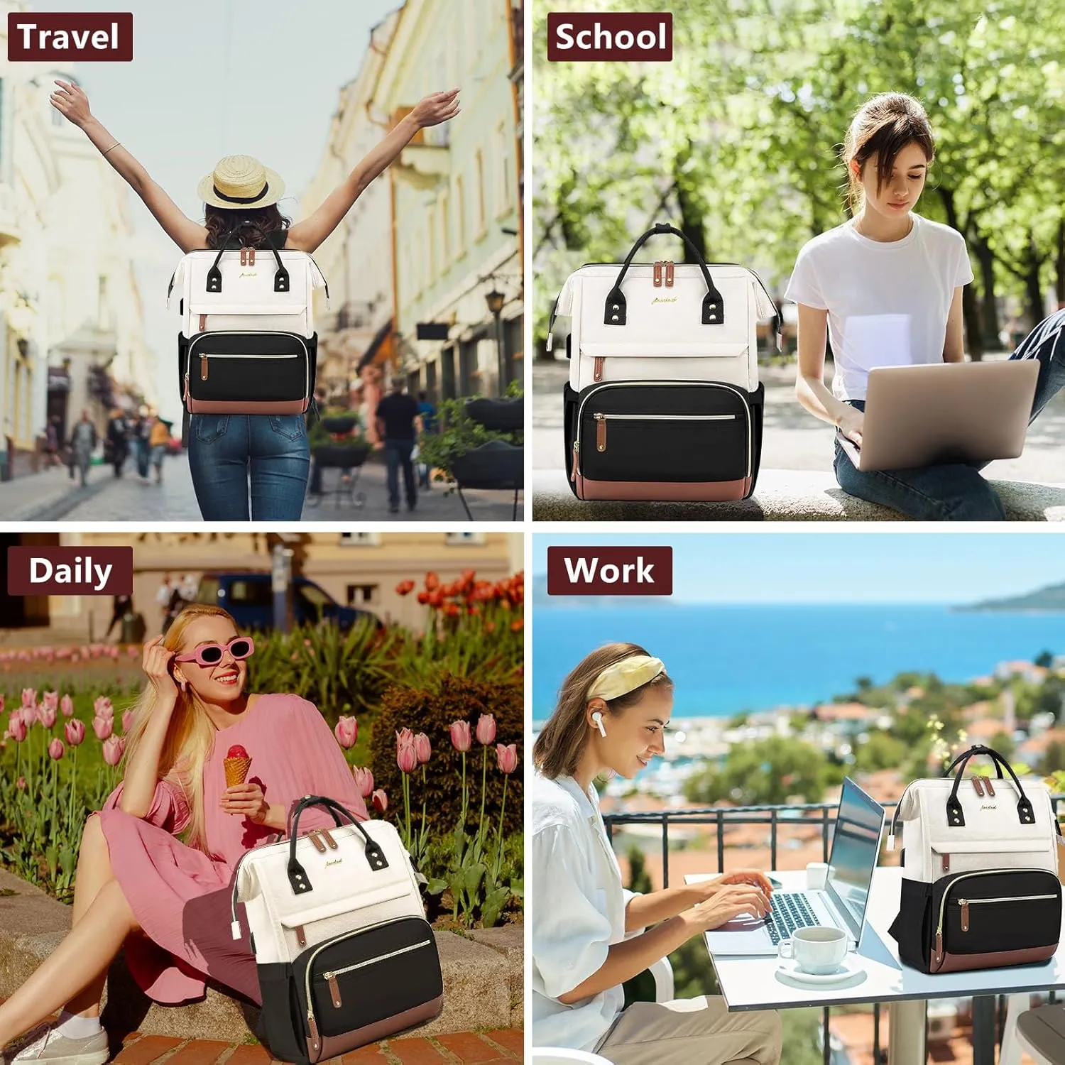 Backpack for Women 17 Inch Laptop Backpack Work Business Backpacks Purse Waterproof Computer College Carry on Backpacks Nurse Bag Backbag Casual Daypack for Travel Black