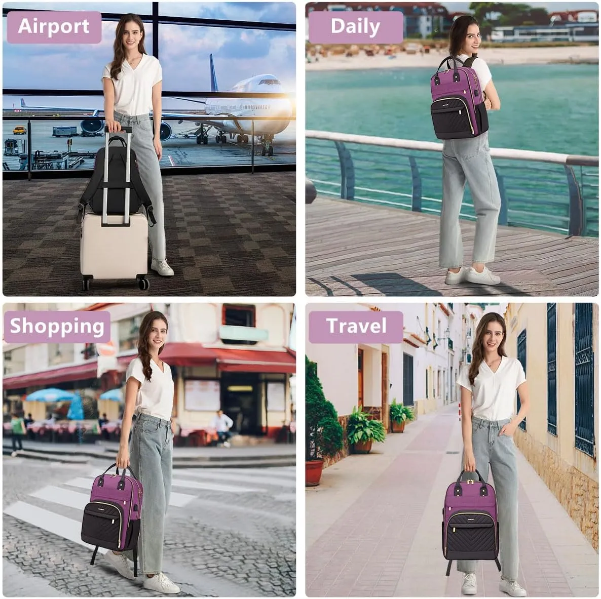 Backpack for Women laptop Bag - Laptop Backpack with USB Charger Travel Business Computer Backpack for Teacher Casual Waterproof Bookbag for Nurses PURPLE