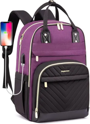 Backpack for Women laptop Bag - Laptop Backpack with USB Charger Travel Business Computer Backpack for Teacher Casual Waterproof Bookbag for Nurses PURPLE