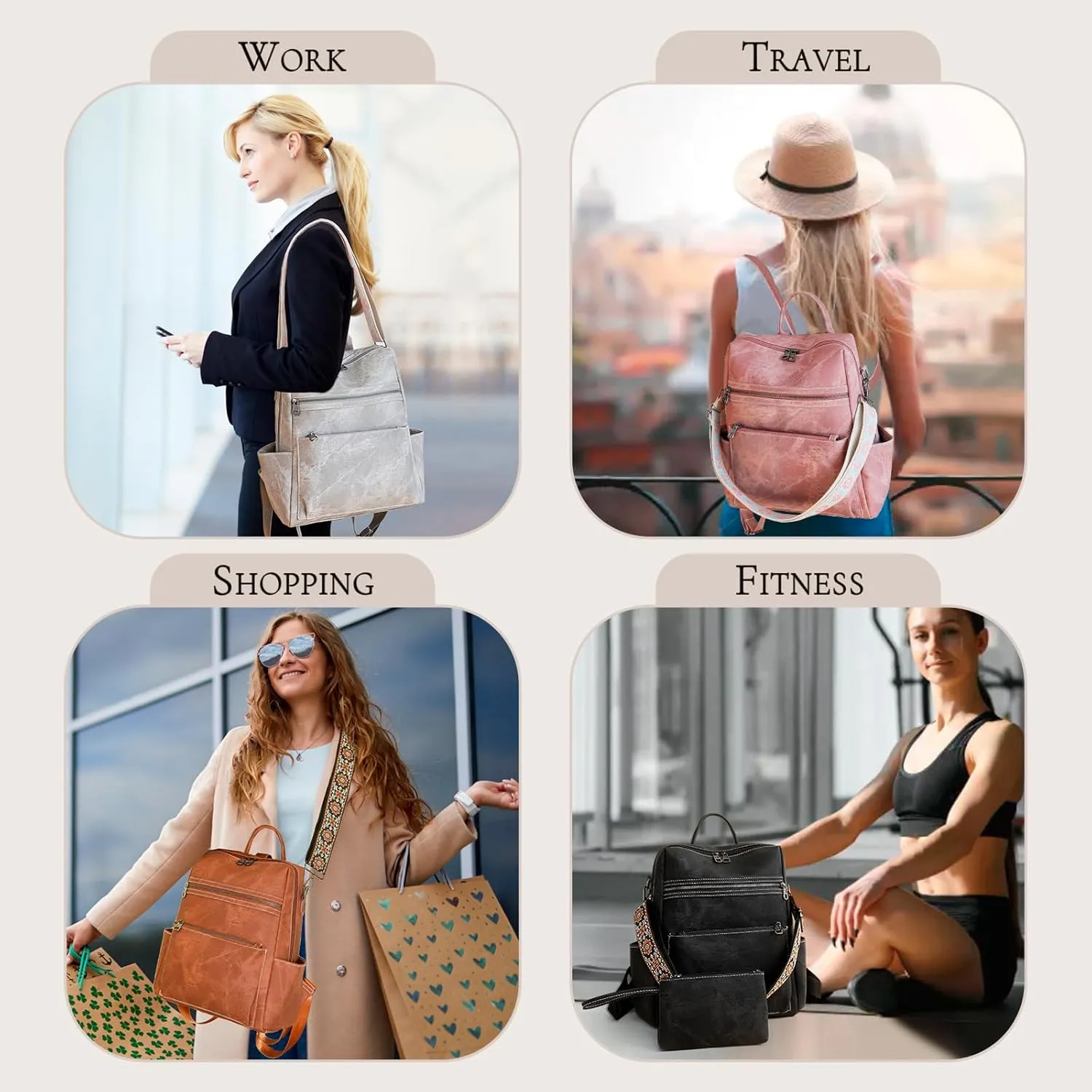 Backpack Purse for Women, Waterproof PU Leather Back pack, Anti-Theft Women Backpack, Lightweight Fashion Multipurpose Purse Shoulder Bag Handbag, Grey