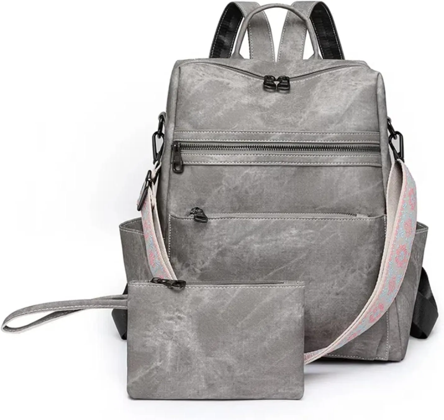 Backpack Purse for Women, Waterproof PU Leather Back pack, Anti-Theft Women Backpack, Lightweight Fashion Multipurpose Purse Shoulder Bag Handbag, Grey
