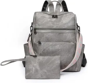 Backpack Purse for Women, Waterproof PU Leather Back pack, Anti-Theft Women Backpack, Lightweight Fashion Multipurpose Purse Shoulder Bag Handbag, Grey