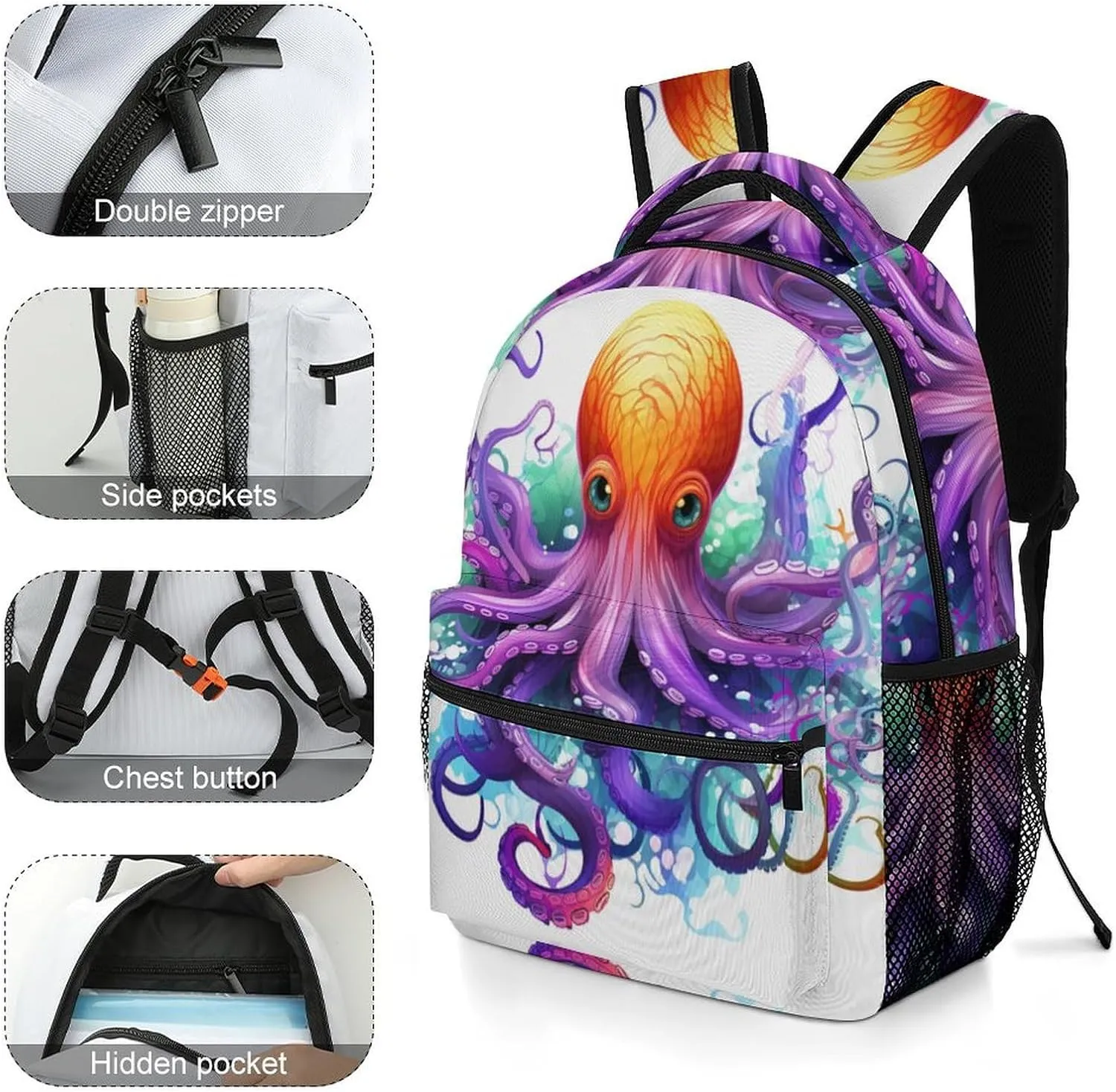 Backpacks Colorful Octopus Travel Bag Laptop Backpack Casual Daypack for Weekender Business Hiking