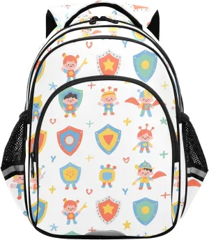 Backpacks for Kids Colorful Kid Superheroes White Schoolbag Elementary School Backpack Students Bookbag