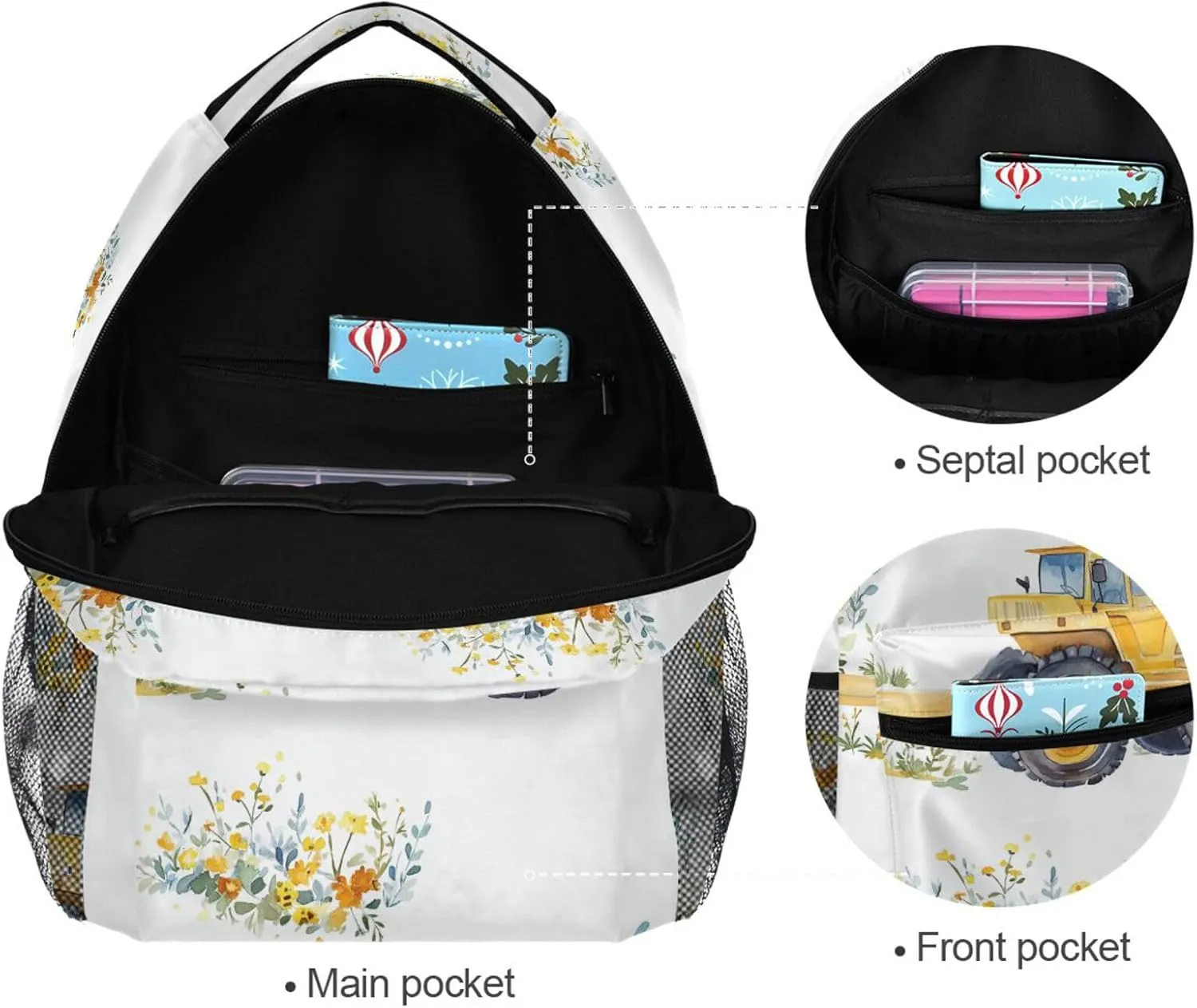 Backpacks for Teacher Nurse Fashion Diaper Bag Backpack with Chest Strap for Business Work College Travel Trip Construction Truck Cartoon Grader