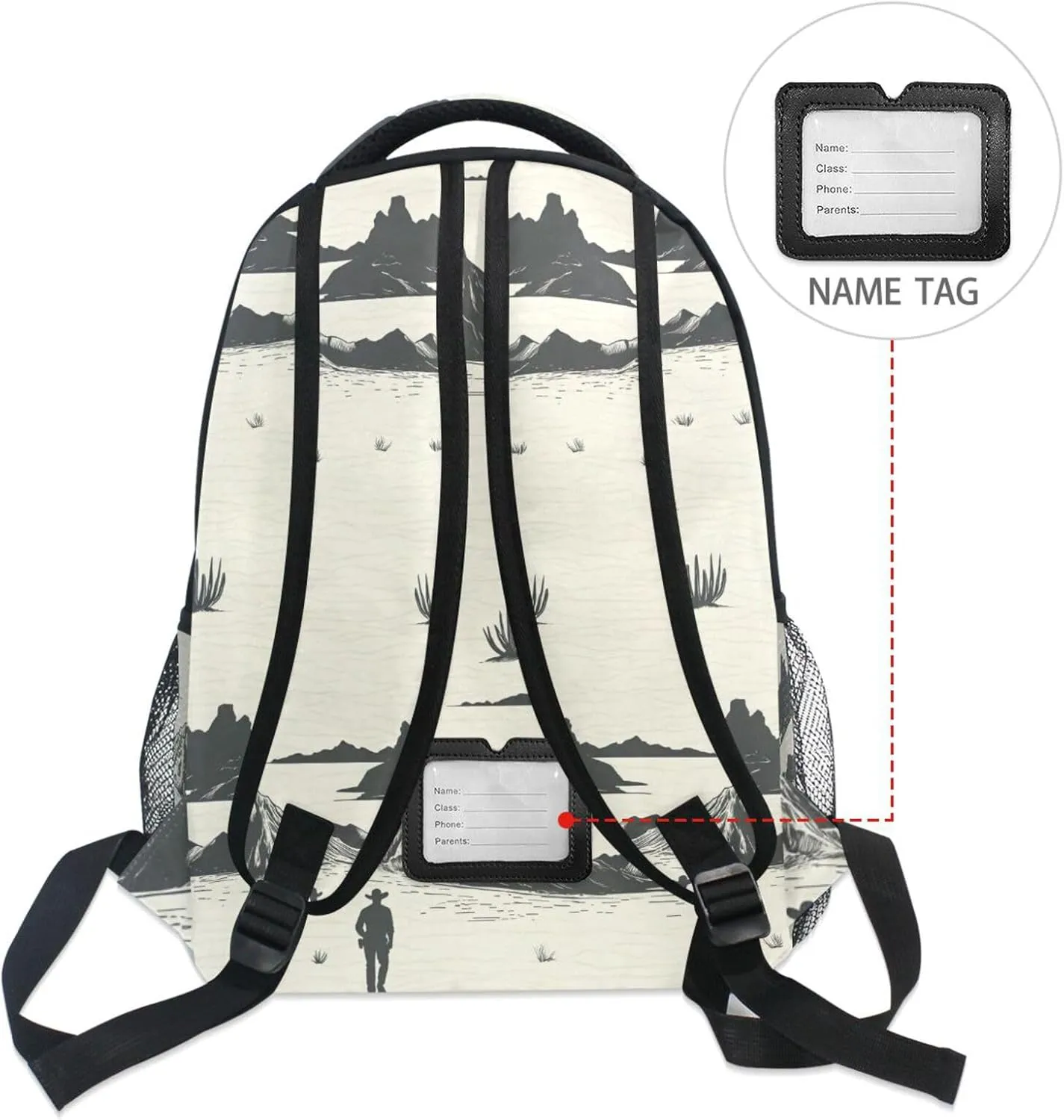 Backpacks for Teens Boys Girls Fashion Personal Backpack with Chest Strap for Travel Trip Western Cowboy Boho Cactus Cowboy Mountains