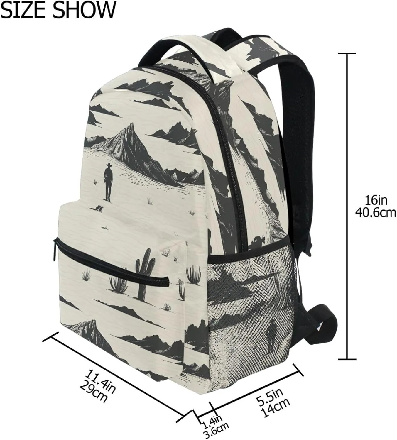 Backpacks for Teens Boys Girls Fashion Personal Backpack with Chest Strap for Travel Trip Western Cowboy Boho Cactus Cowboy Mountains