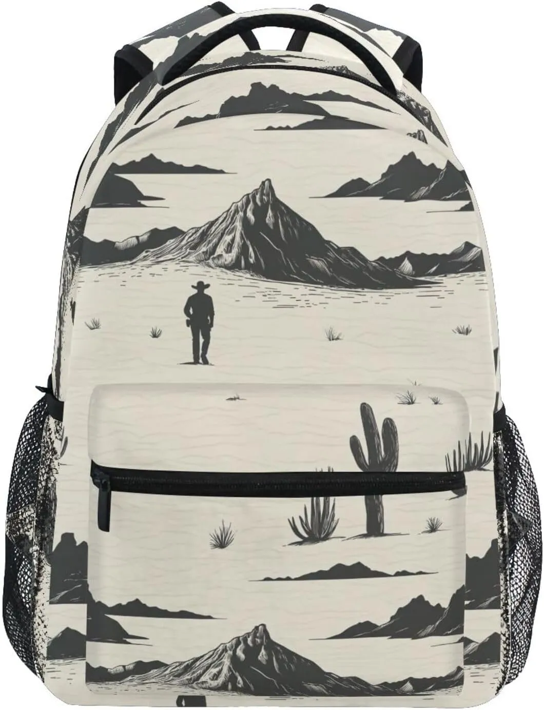 Backpacks for Teens Boys Girls Fashion Personal Backpack with Chest Strap for Travel Trip Western Cowboy Boho Cactus Cowboy Mountains