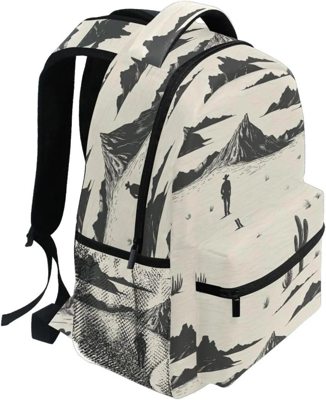 Backpacks for Teens Boys Girls Fashion Personal Backpack with Chest Strap for Travel Trip Western Cowboy Boho Cactus Cowboy Mountains