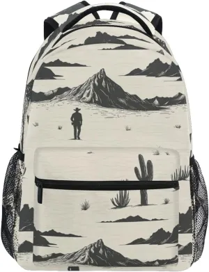 Backpacks for Teens Boys Girls Fashion Personal Backpack with Chest Strap for Travel Trip Western Cowboy Boho Cactus Cowboy Mountains
