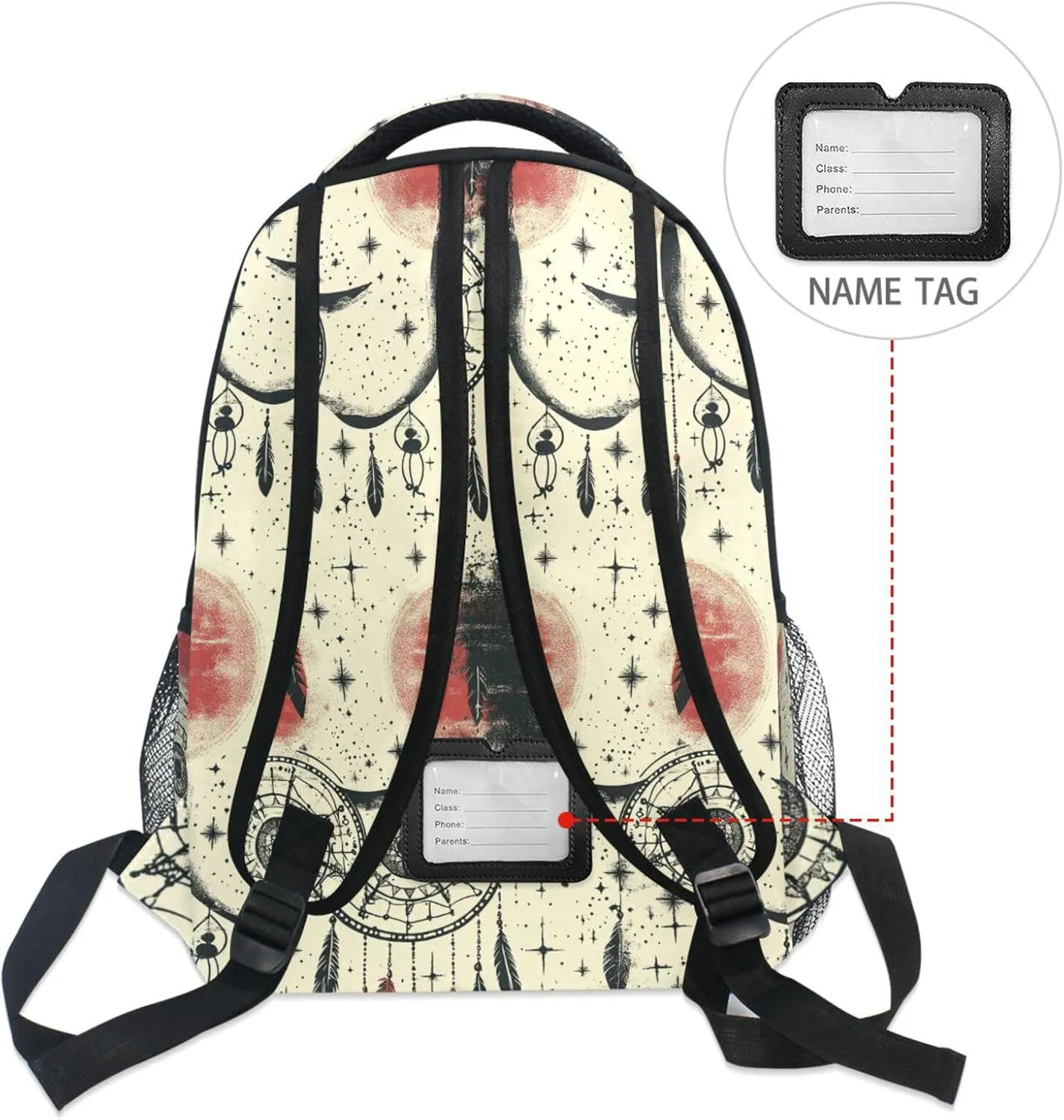 Backpacks for Teens Boys Girls Waterproof Diaper Bag Backpack with Chest Strap for College Work Western Cowboy Star Dream Catcher Tribal Star Tribal Yellow Moon Sunset Black and Red