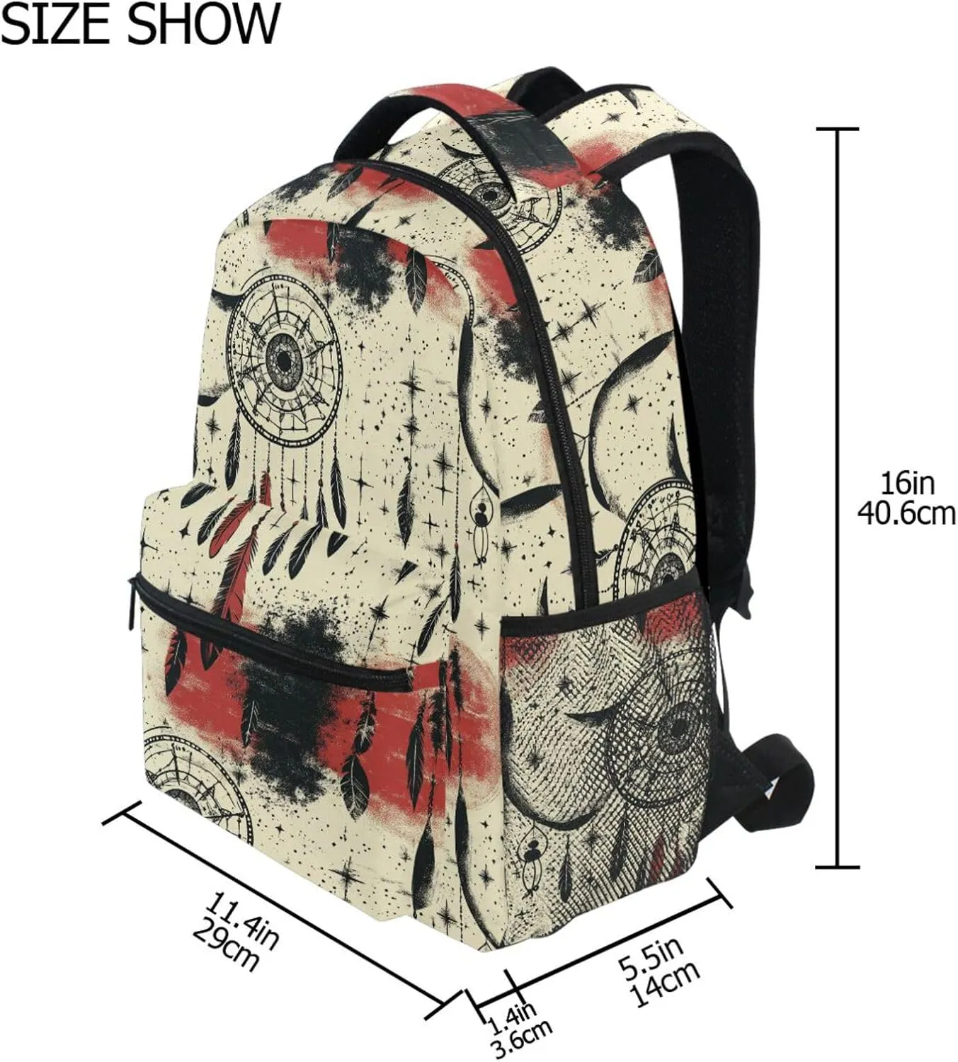 Backpacks for Teens Boys Girls Waterproof Diaper Bag Backpack with Chest Strap for College Work Western Cowboy Star Dream Catcher Tribal Star Tribal Yellow Moon Sunset Black and Red