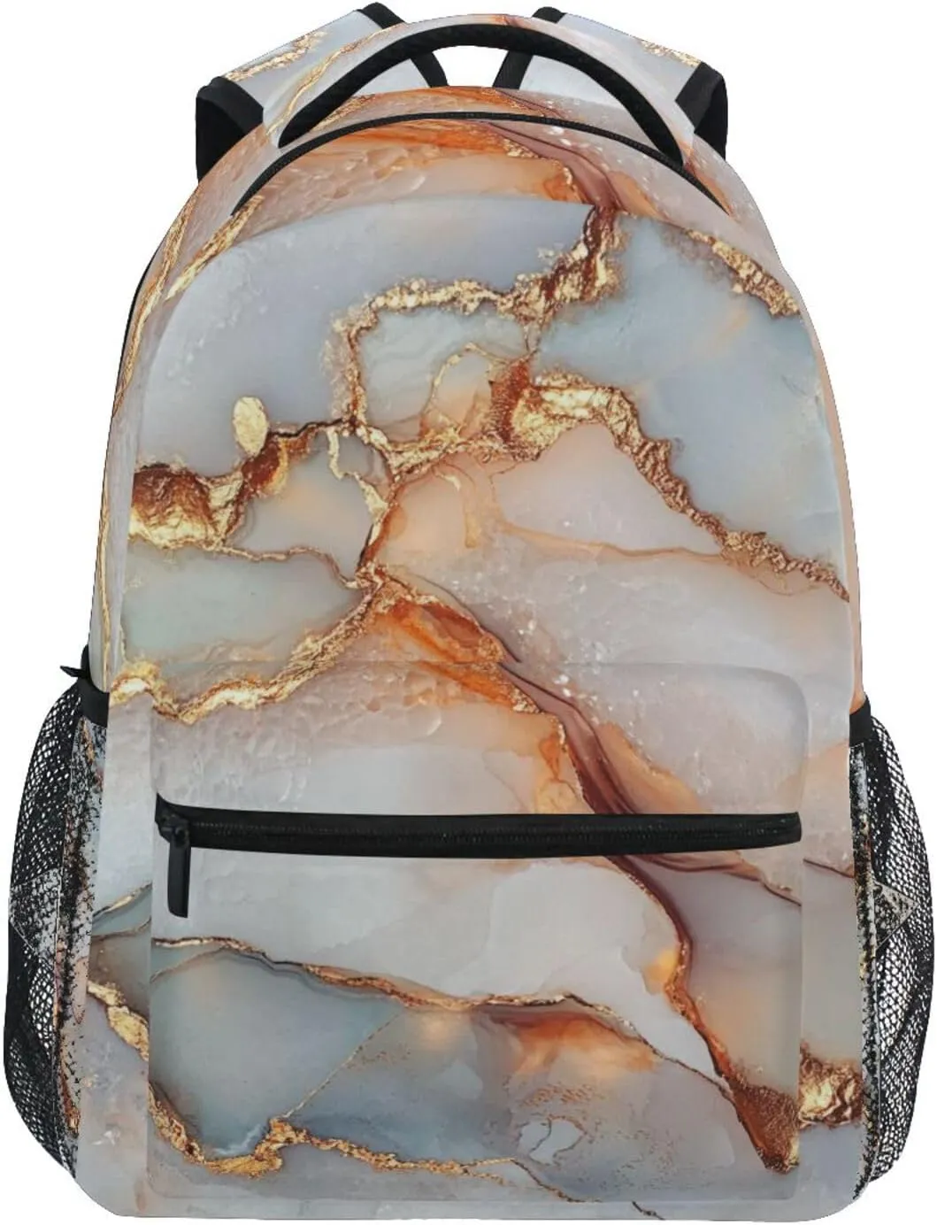 Backpacks for Unisex Adult Waterproof Carry On Backpacks with Chest Strap for Business Work College Travel Trip Marble White Rose Gold