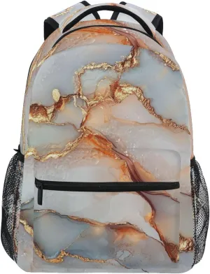 Backpacks for Unisex Adult Waterproof Carry On Backpacks with Chest Strap for Business Work College Travel Trip Marble White Rose Gold