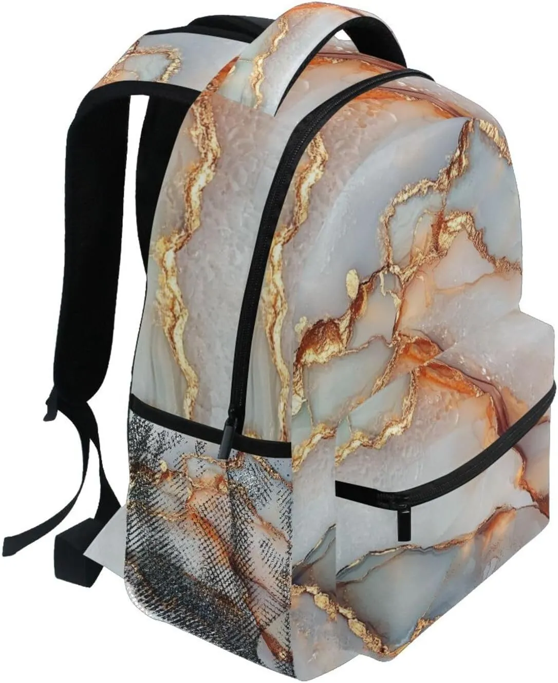 Backpacks for Unisex Adult Waterproof Carry On Backpacks with Chest Strap for Business Work College Travel Trip Marble White Rose Gold