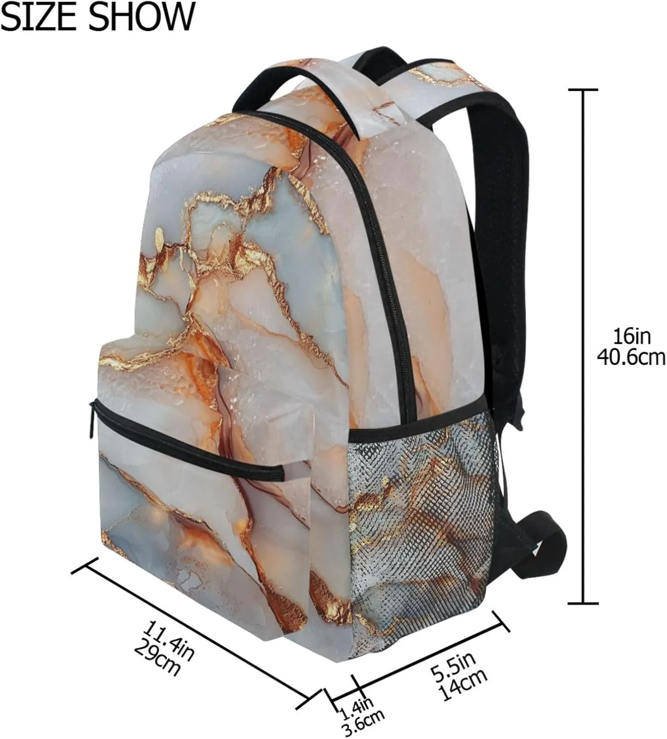 Backpacks for Unisex Adult Waterproof Carry On Backpacks with Chest Strap for Business Work College Travel Trip Marble White Rose Gold