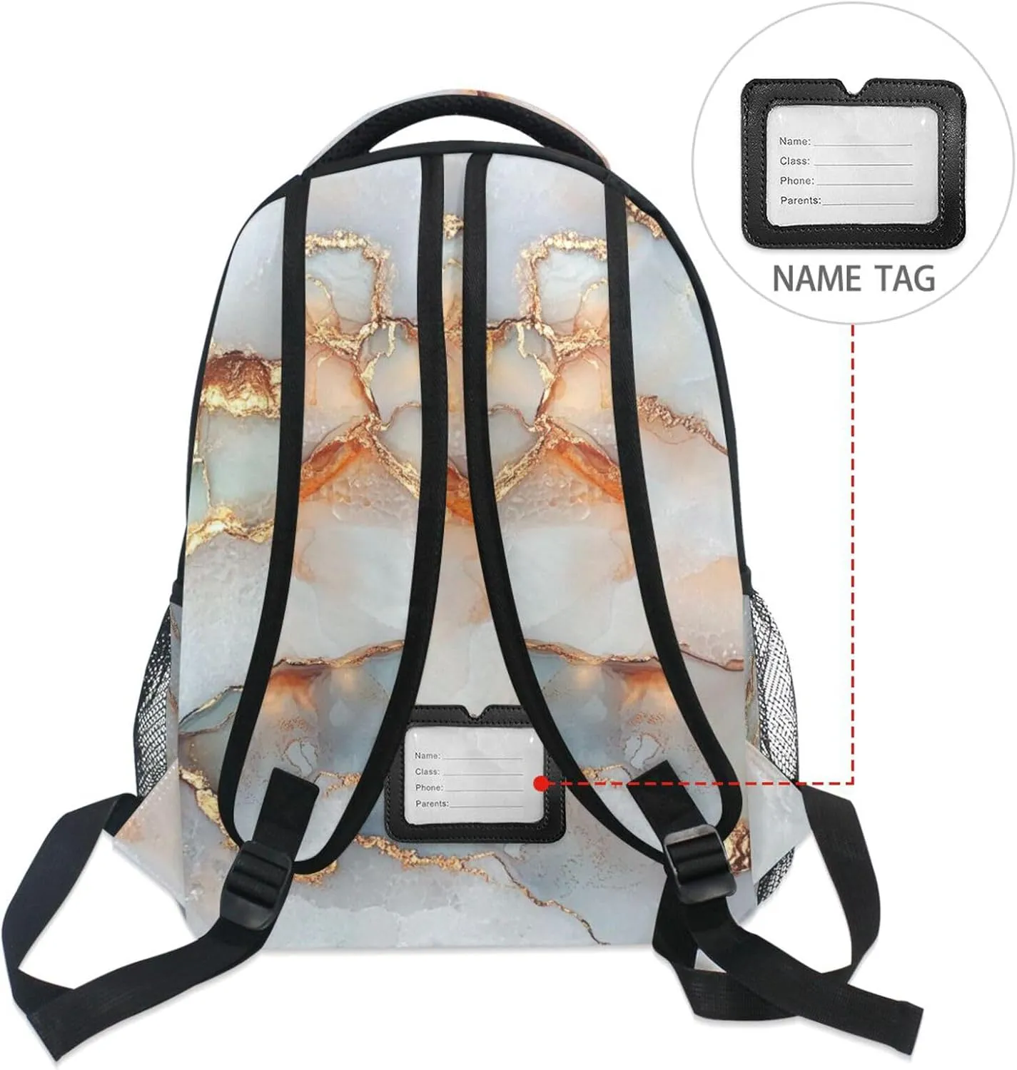 Backpacks for Unisex Adult Waterproof Carry On Backpacks with Chest Strap for Business Work College Travel Trip Marble White Rose Gold