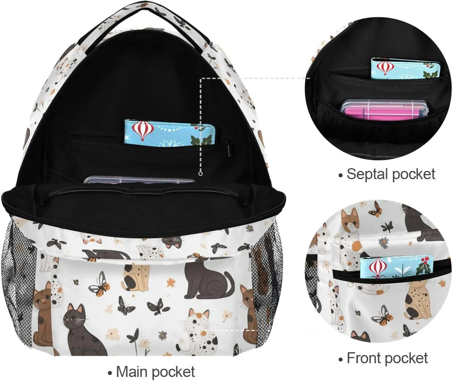 Backpacks for Women Men Waterproof Diaper Bag Backpack with Chest Strap for Business Work College Travel Trip Cartoon Cute Ocicat Cats White
