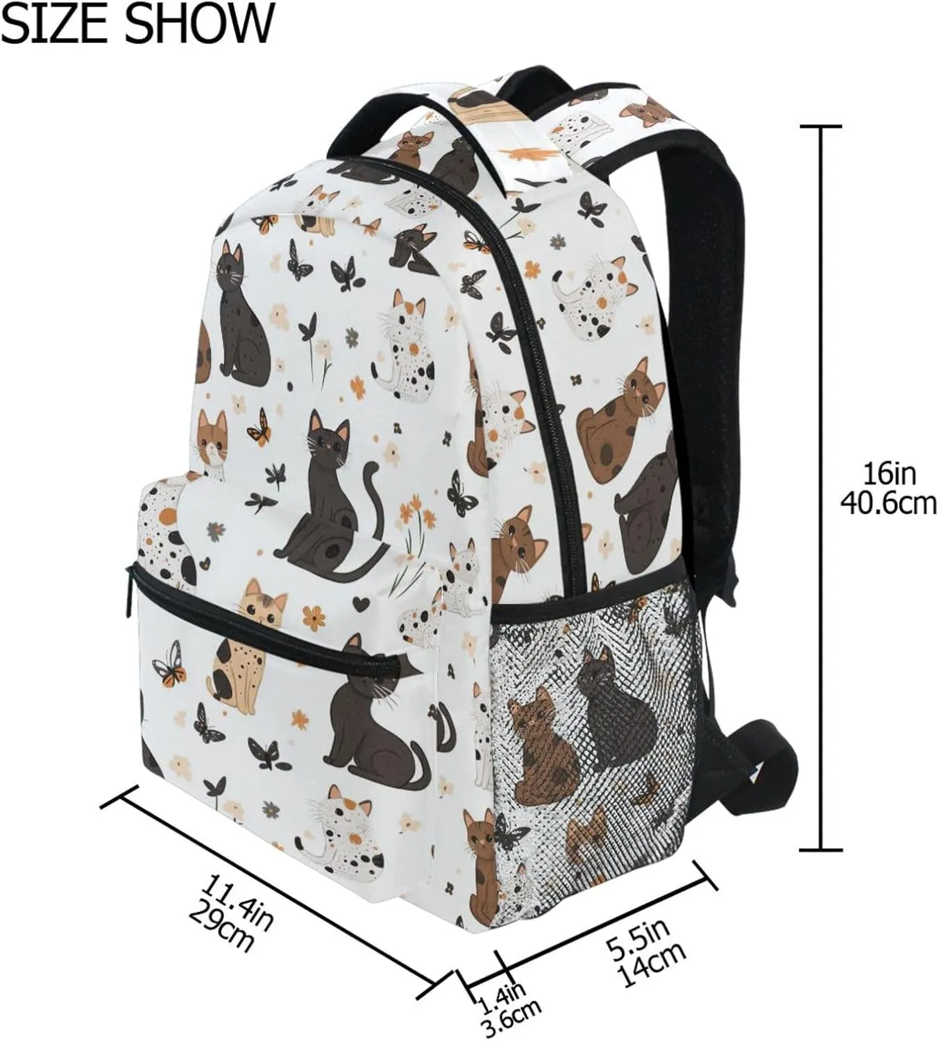 Backpacks for Women Men Waterproof Diaper Bag Backpack with Chest Strap for Business Work College Travel Trip Cartoon Cute Ocicat Cats White