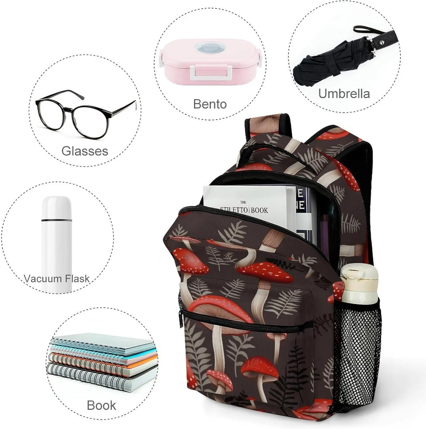 Backpacks Red Mushrooms Travel Bag Laptop Backpack Casual Daypack for Weekender Business Hiking
