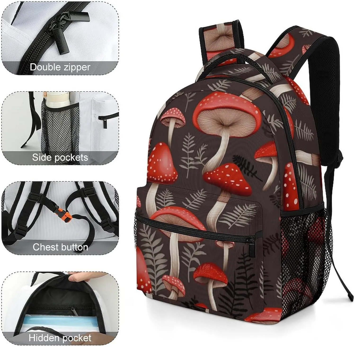 Backpacks Red Mushrooms Travel Bag Laptop Backpack Casual Daypack for Weekender Business Hiking