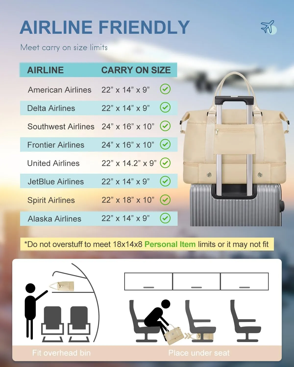 BAGAIL Travel Duffel Bag - Weekender & Overnight Gym Carry On Tote with Wet Pocket - Hospital Mom Bag for Labor and Delivery - Extra Large, Beige