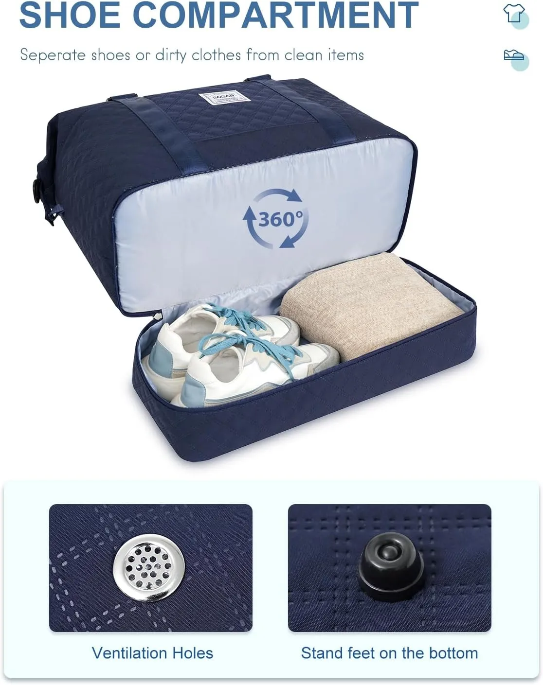 BAGAIL Travel Duffel Bag, Weekender Bags for Women, Overnight Gym Carry On Tote Bag with Wet Pocket, Hospital Mom Bag for Labor and Delivery - Extra Large Set, Grid-Navy Blue