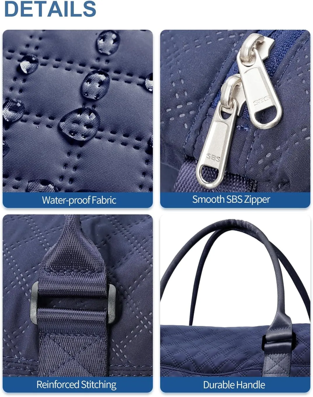 BAGAIL Travel Duffel Bag, Weekender Bags for Women, Overnight Gym Carry On Tote Bag with Wet Pocket, Hospital Mom Bag for Labor and Delivery - Extra Large Set, Grid-Navy Blue