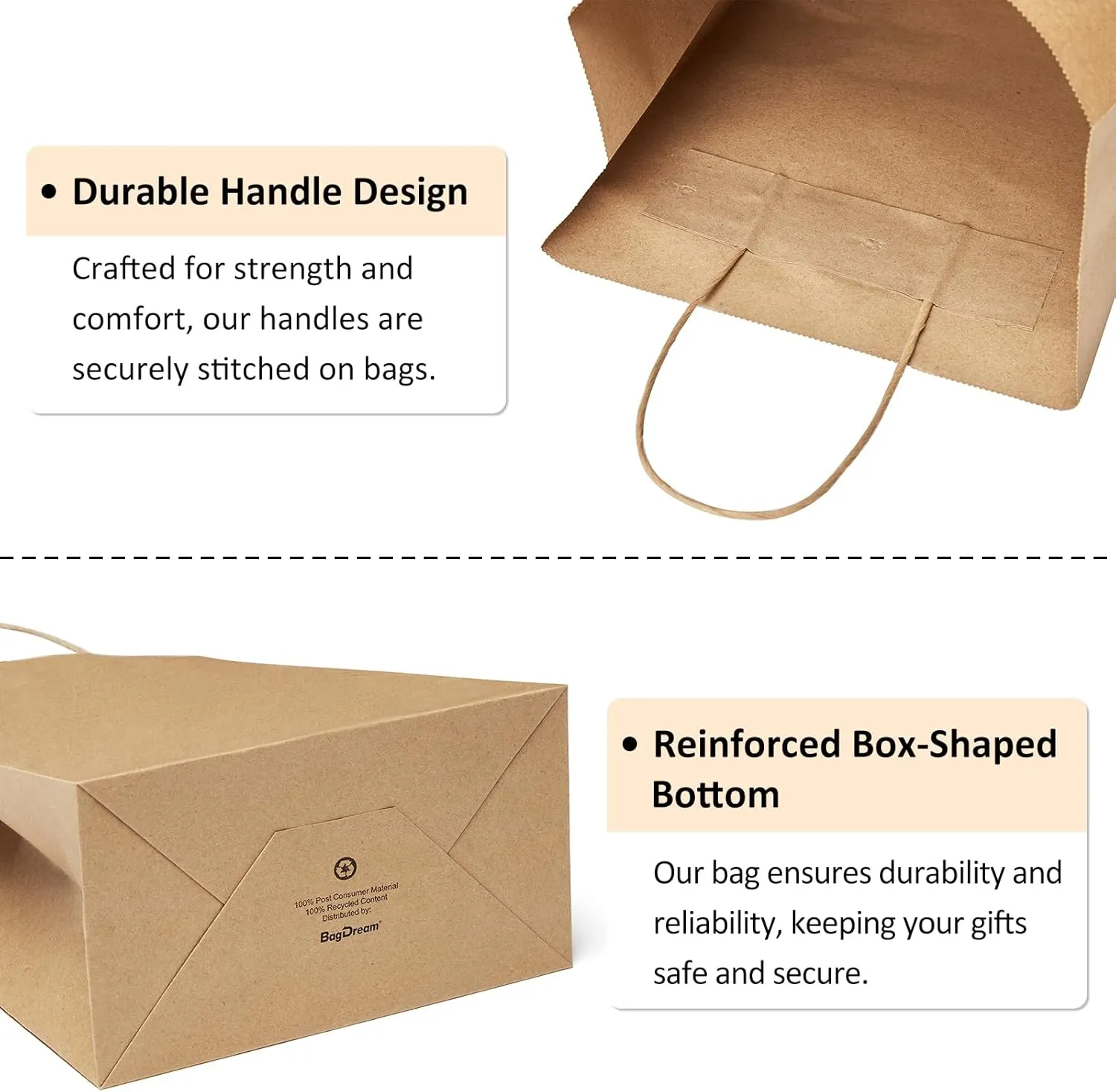 BagDream 25Pcs Brown Gift Bags 8x4.25x10.5 Kraft Paper for Gifts, Shopping Retail Merchandise Grocery Sacks, Brown Paper Bags with Handles Bulk Medium