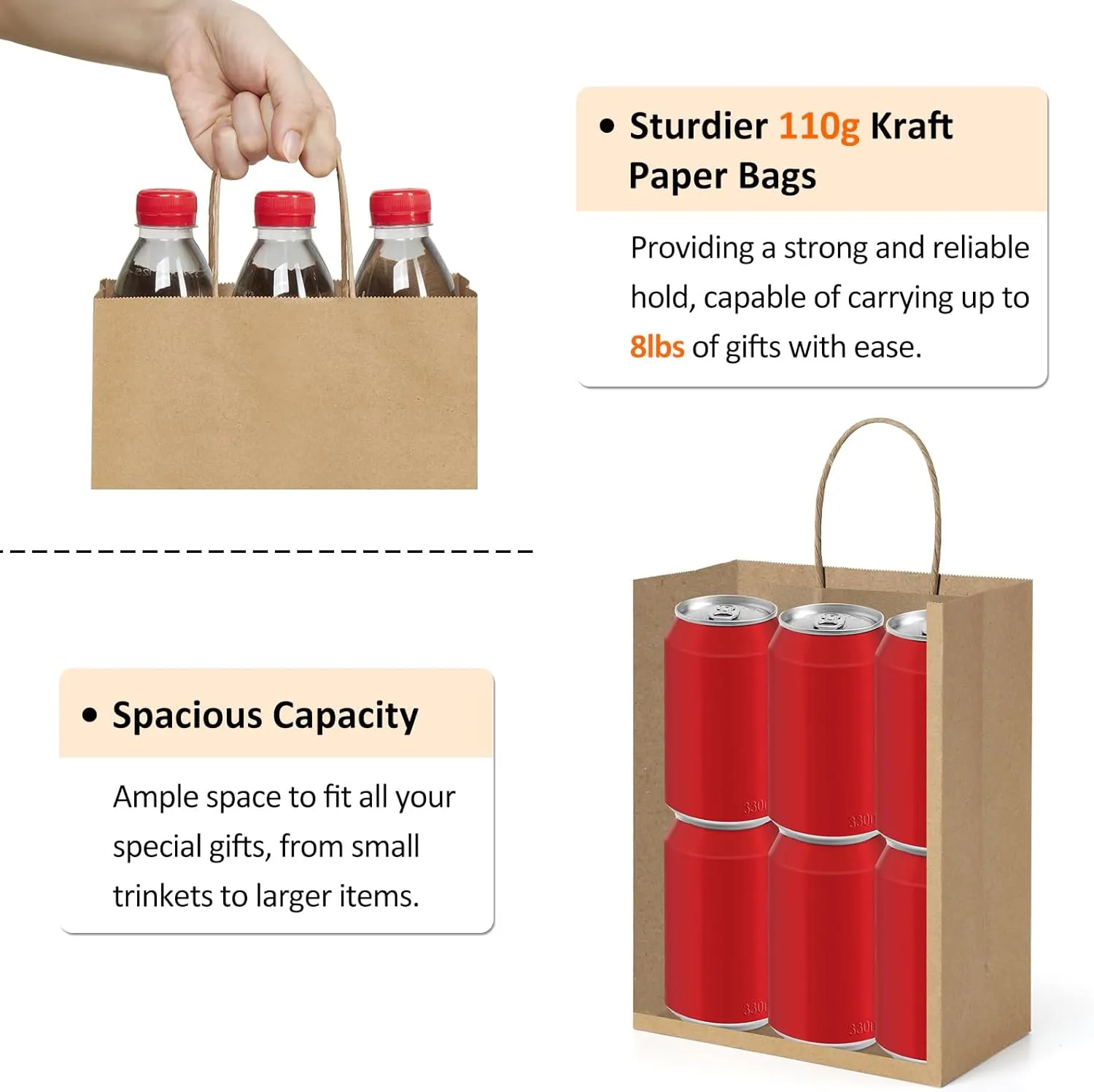 BagDream 25Pcs Brown Gift Bags 8x4.25x10.5 Kraft Paper for Gifts, Shopping Retail Merchandise Grocery Sacks, Brown Paper Bags with Handles Bulk Medium