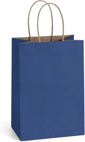 BagDream Kraft Paper Bags 100Pcs 5.25x3x8 Inches Small Paper Gift Bags with Handles Wedding Party Favor Bags Shopping Retail Merchandise Bags Navy Blue Gift Bags Paper Sacks Bulk