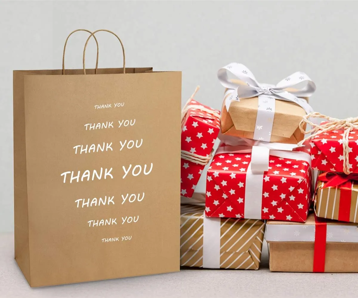 BagDream Paper Bags 13x7x17 50Pcs Gift Bags, Party Bags, Shopping Bags, Retail Bags, Merchandise Bags, Recycled Brown Kraft Paper Bags with Handles Bulk