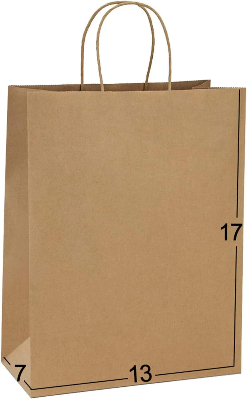 BagDream Paper Bags 13x7x17 50Pcs Gift Bags, Party Bags, Shopping Bags, Retail Bags, Merchandise Bags, Recycled Brown Kraft Paper Bags with Handles Bulk